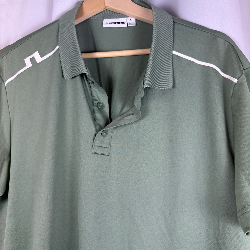 J.Lindeberg Mens Golf Polo Shirt Sage Green Large Short Sleeve Bridge Logo 1153